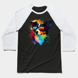 Colourful Cool Border Collie Dog with Sunglasses Baseball T-Shirt